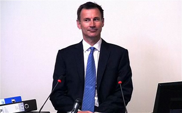 Jeremy Hunt, a gift to rhymers everywhere, at Leveson Inquiry. Image courtesy Daily Telegraph