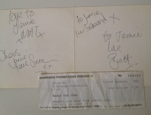 Ticket from first Suede show and long treasured autographs (looks like I passed for 18)